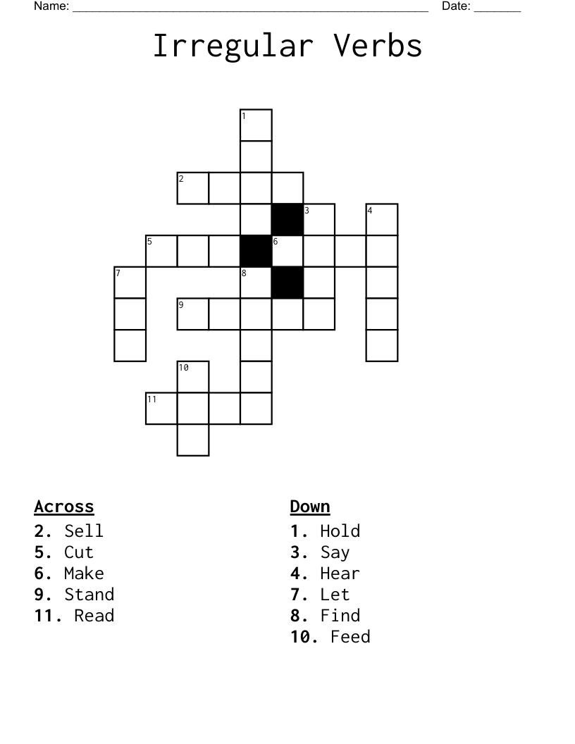 Irregular Verbs Crossword