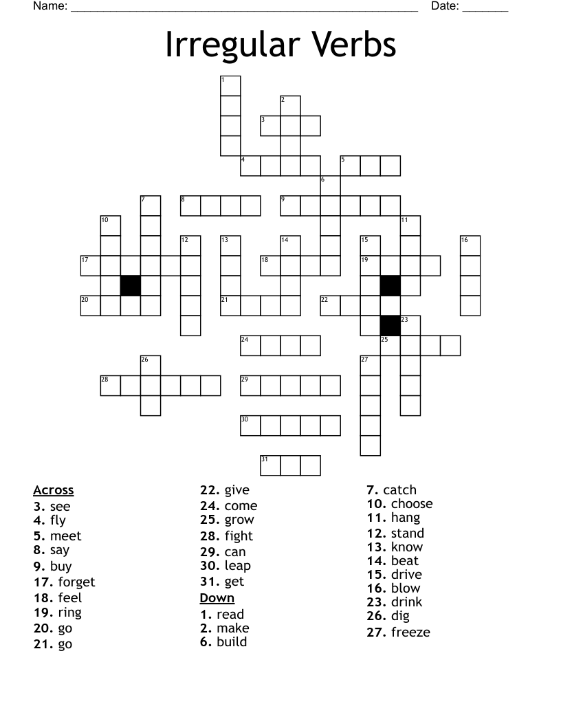 Irregular Verbs Crossword