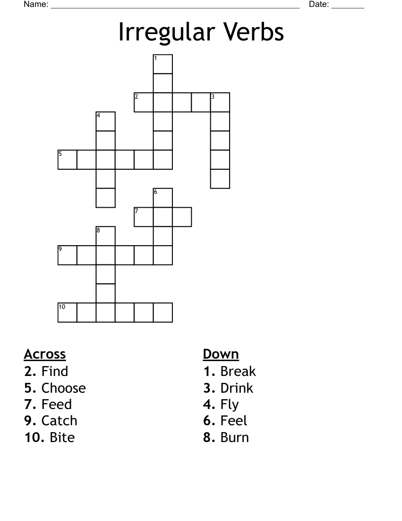 Irregular Verbs Crossword