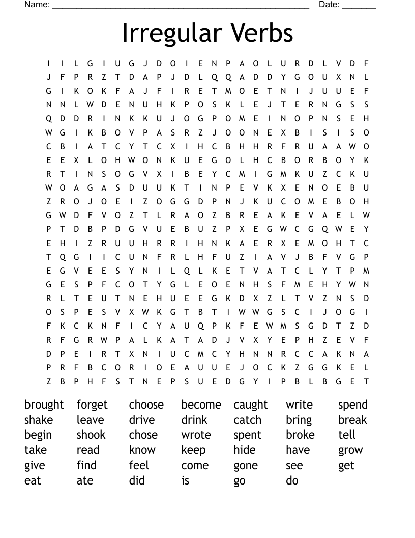 Irregular Verbs Word Search