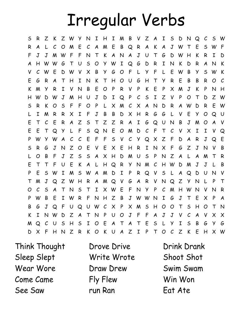 Irregular Verbs Word Search