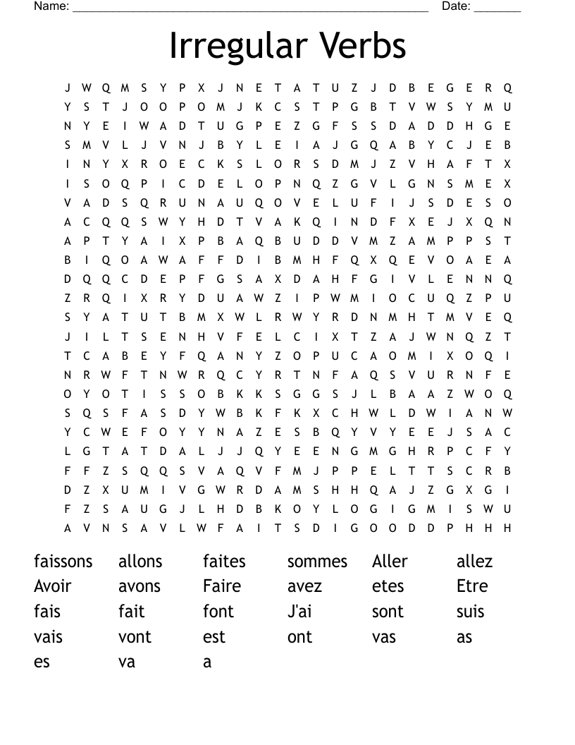 Irregular Verbs Word Search