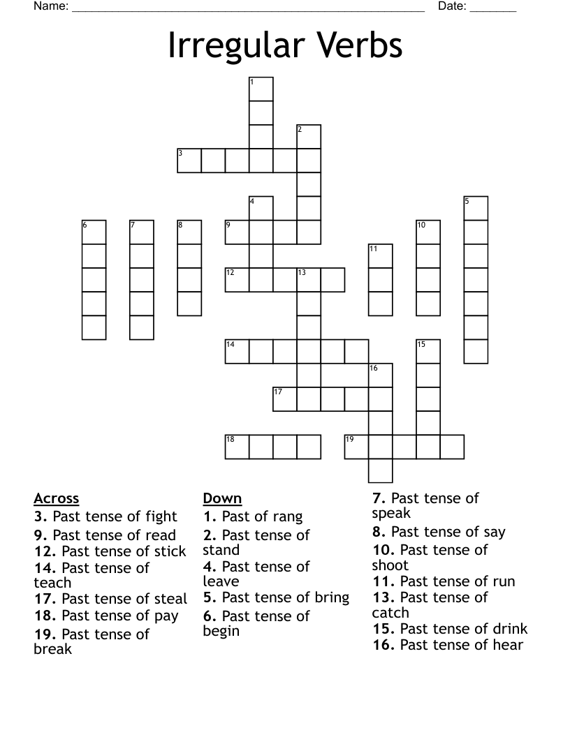 Irregular Verbs Crossword