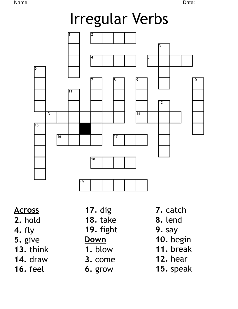Irregular Verbs Crossword