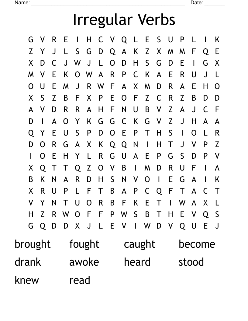 Irregular Verbs Word Search