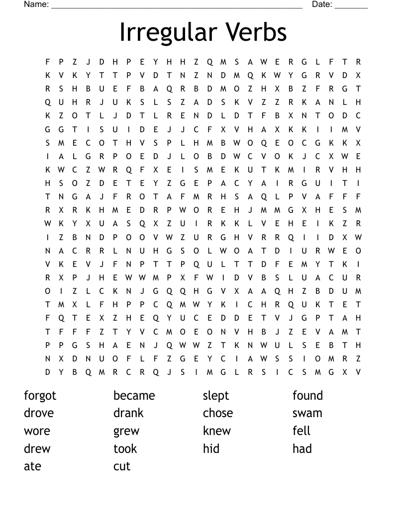Irregular Verbs Word Search