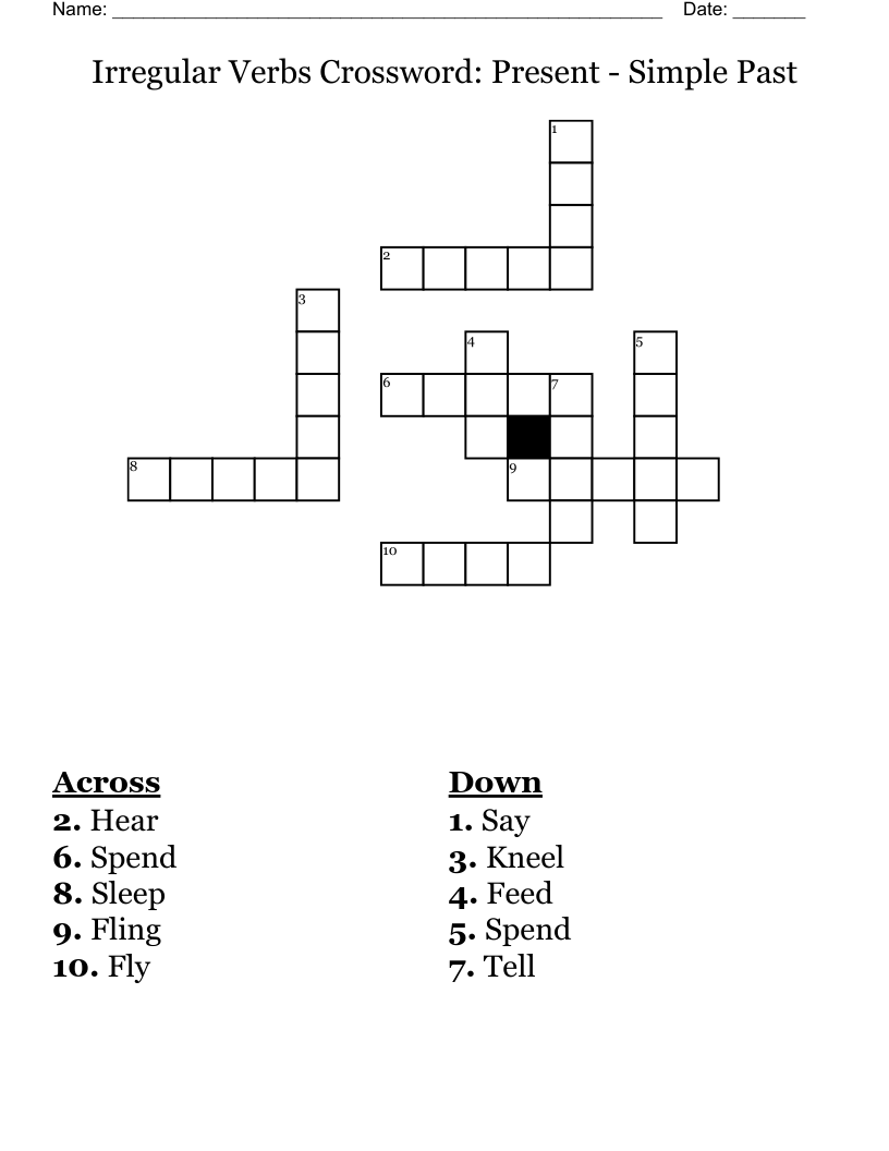Irregular Verbs Crossword: Present - Simple Past