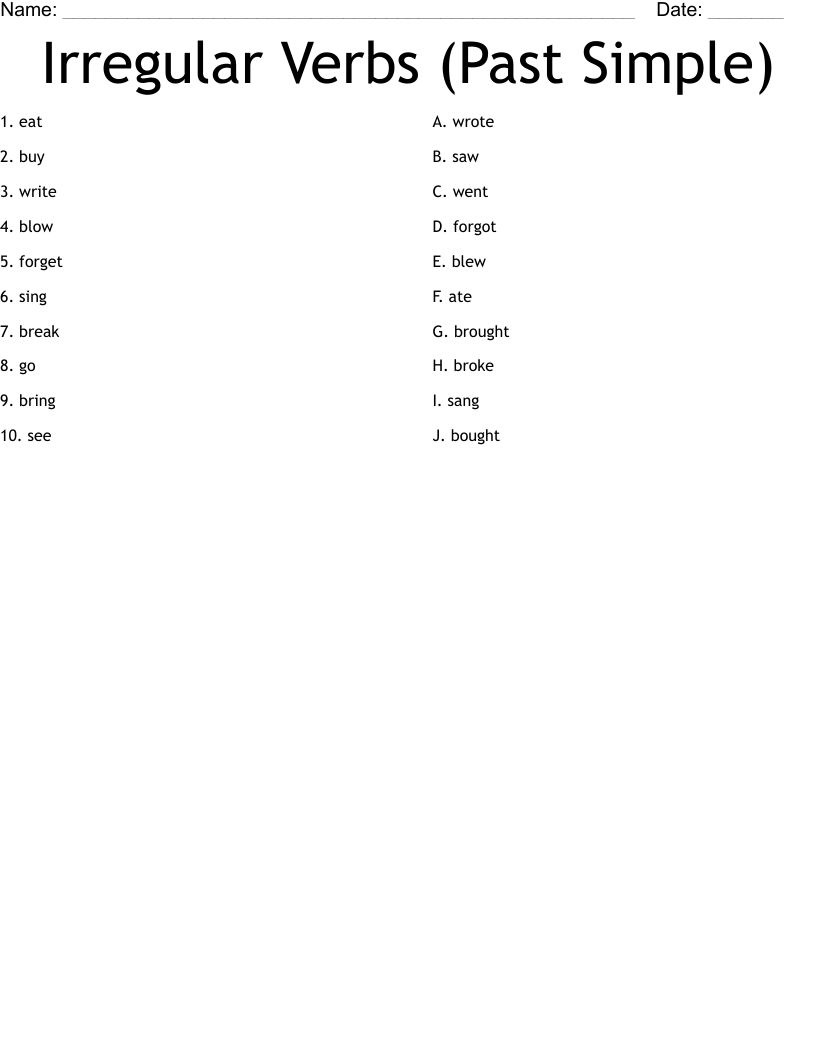 Irregular Verbs (Past Simple) Worksheet