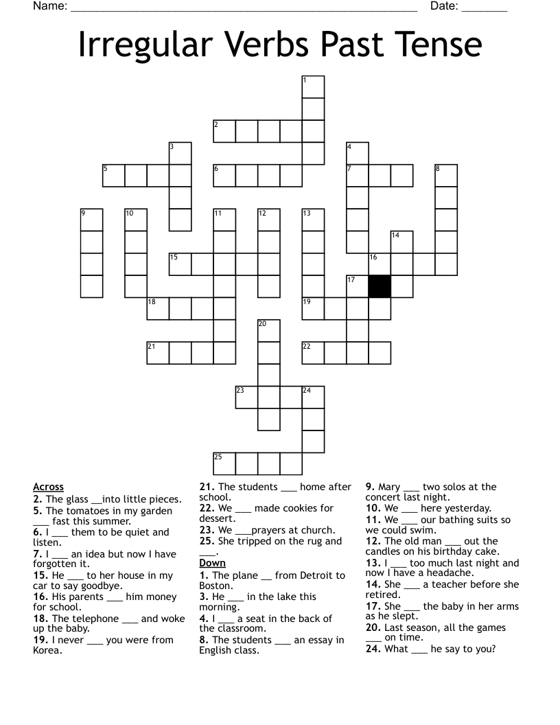 Irregular Verbs Past Tense Crossword
