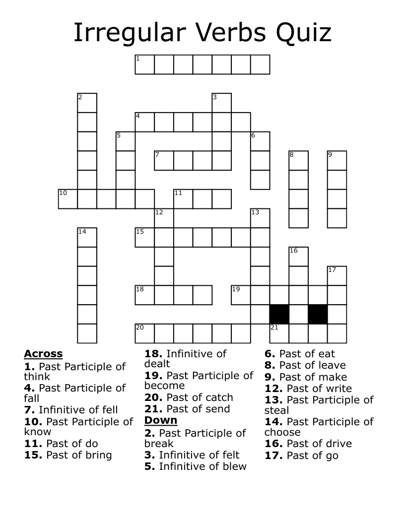 Irregular Verbs Quiz Crossword