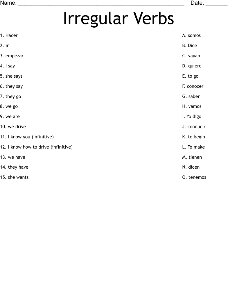 Irregular Verbs  Worksheet