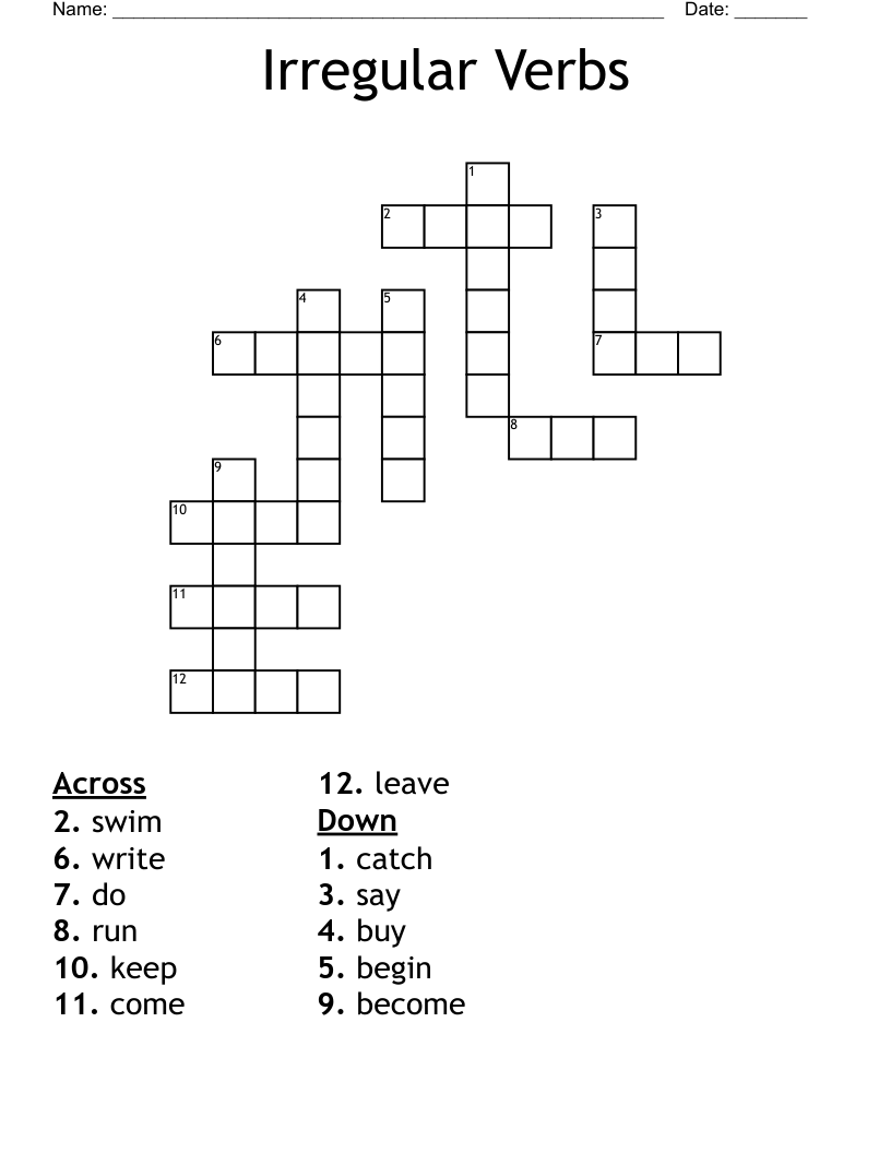 Irregular Verbs  Crossword