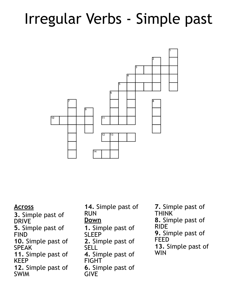 Irregular Verbs - Simple past Crossword