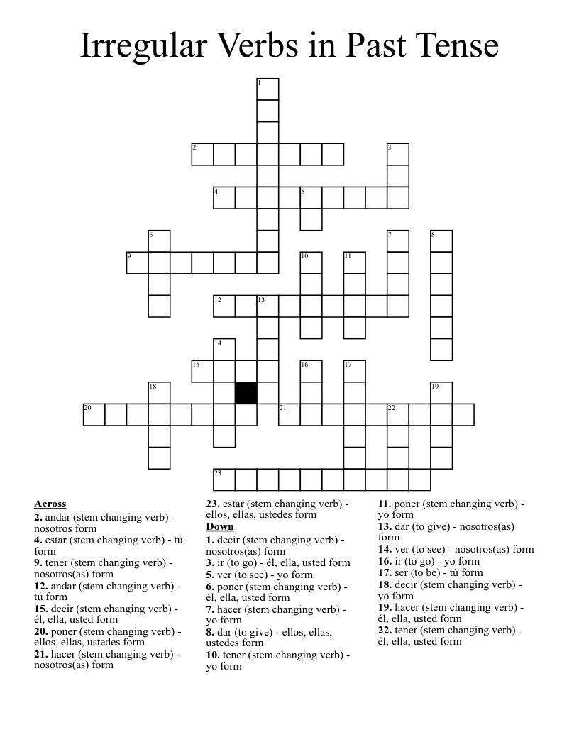 Irregular Verbs in Past Tense Crossword