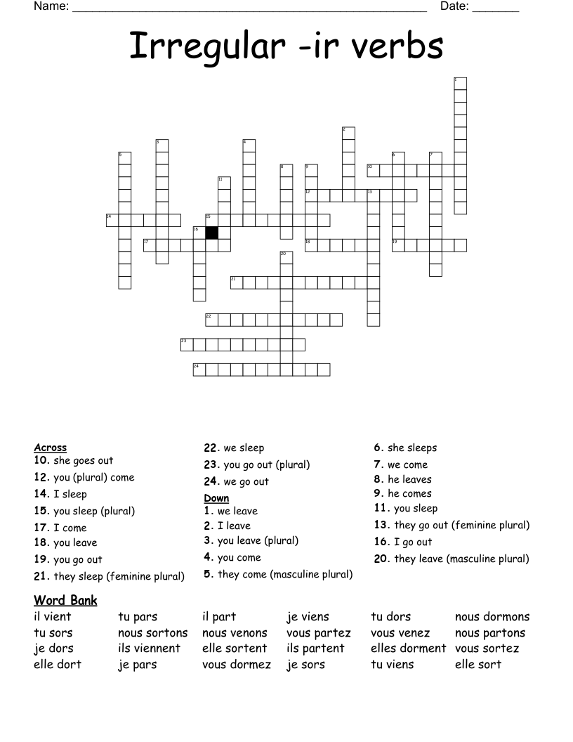 Irregular -ir verbs Crossword