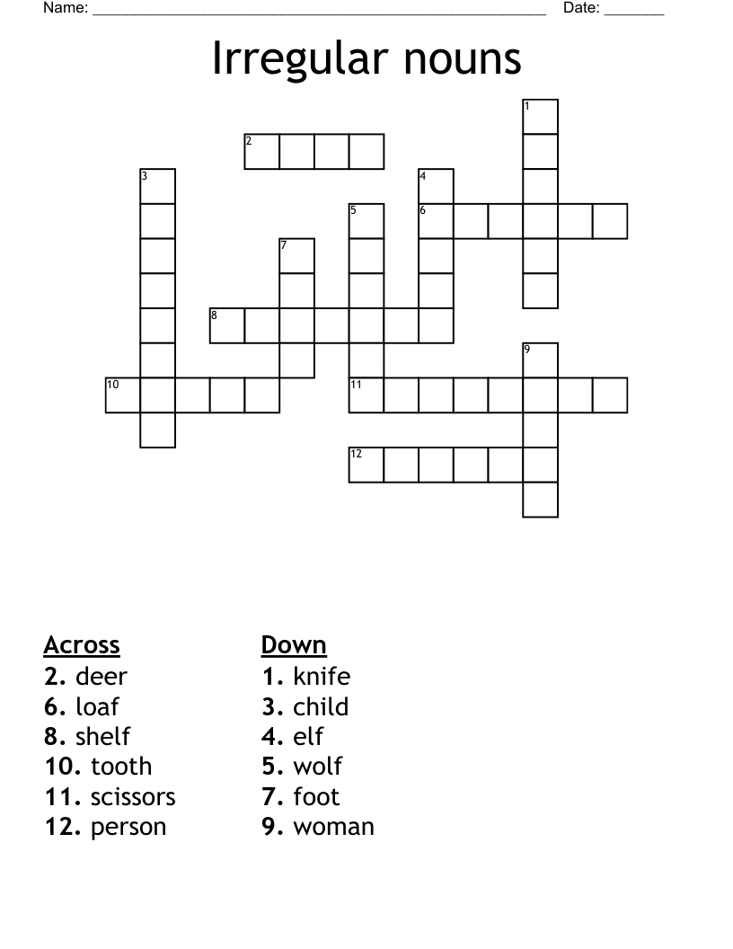 Irregular nouns Crossword