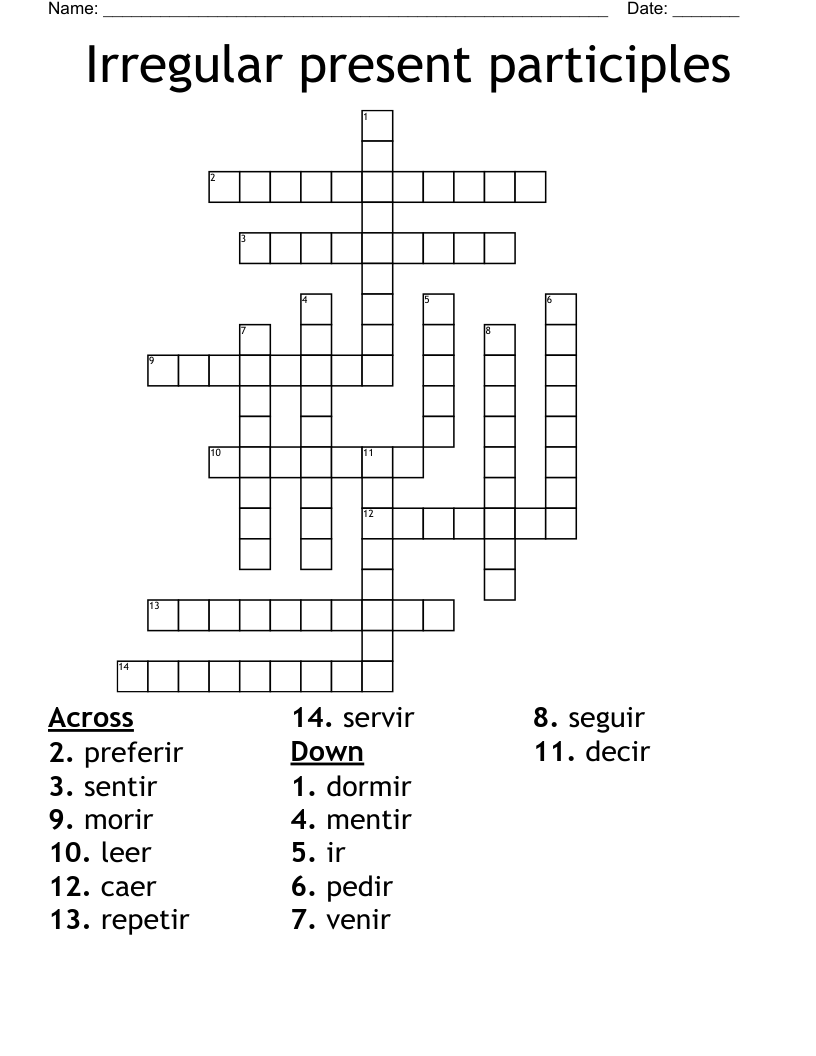 Irregular present participles Crossword