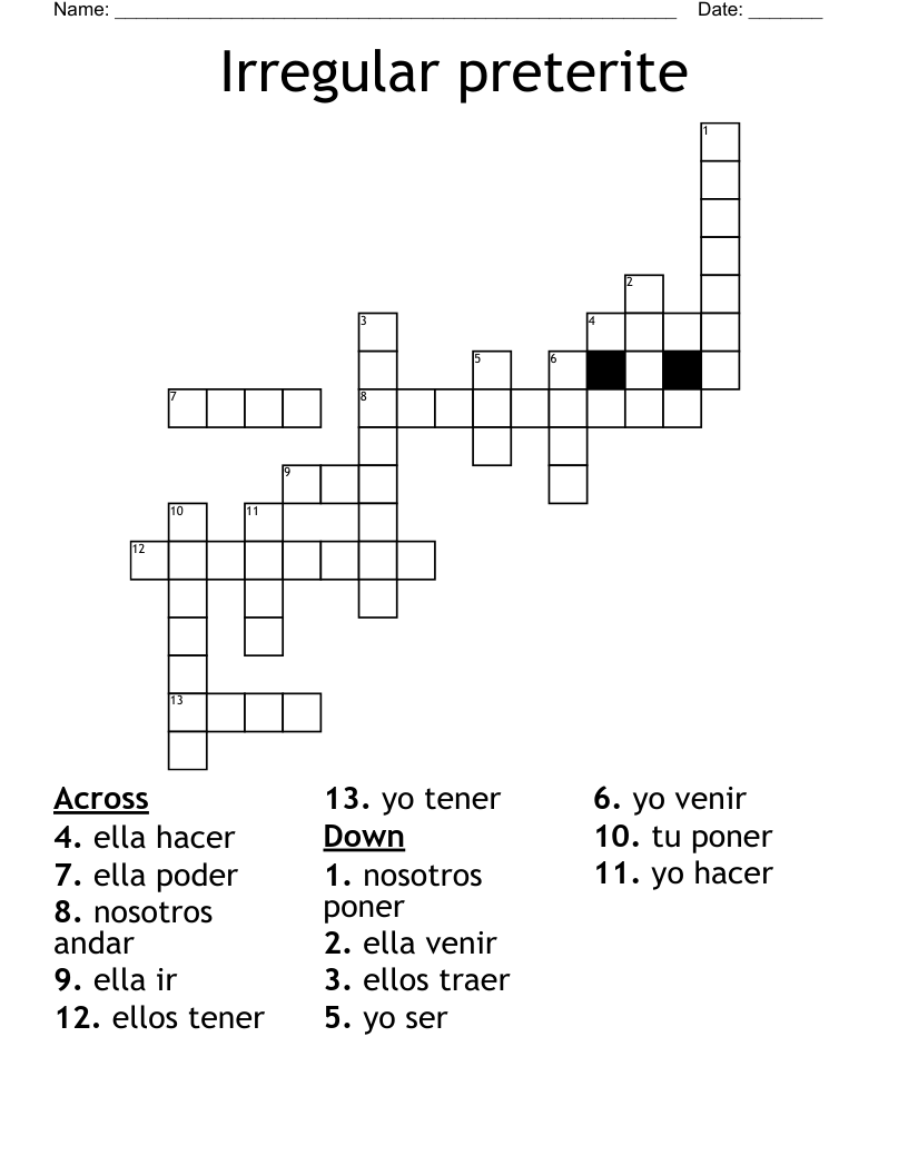 Irregular preterite Crossword