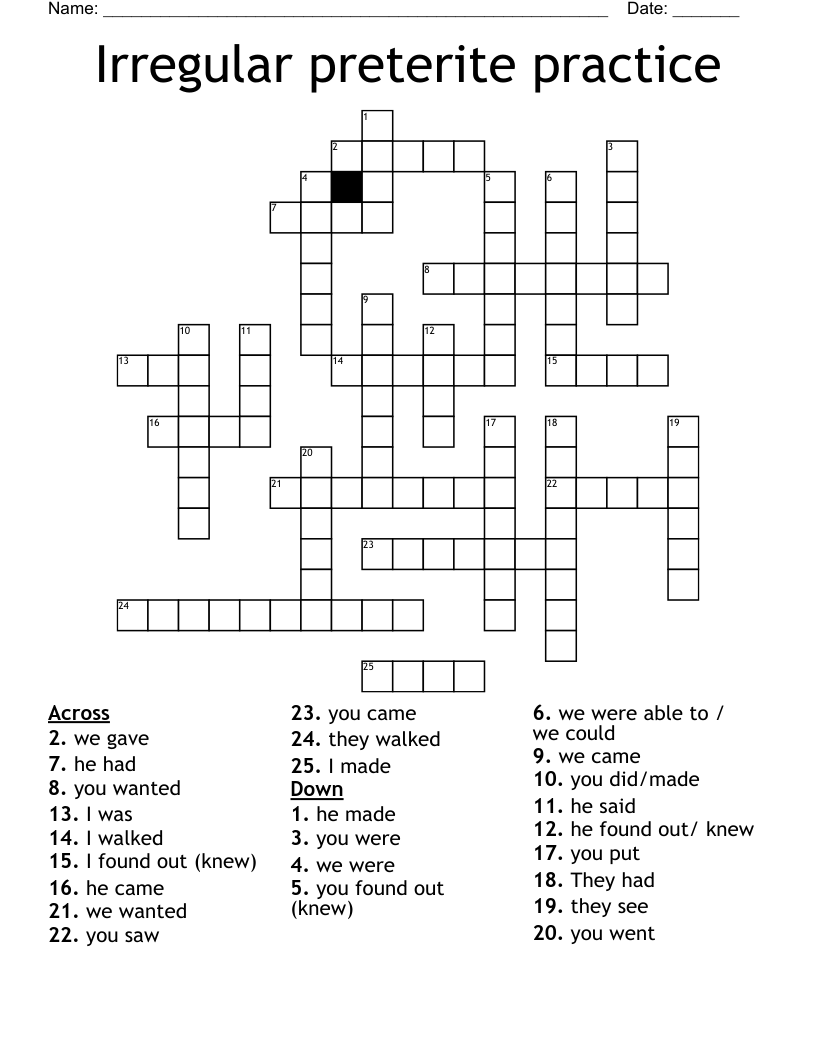 Irregular preterite practice Crossword