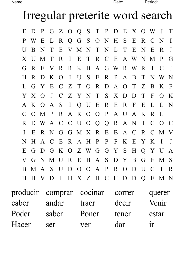Irregular preterite word search 