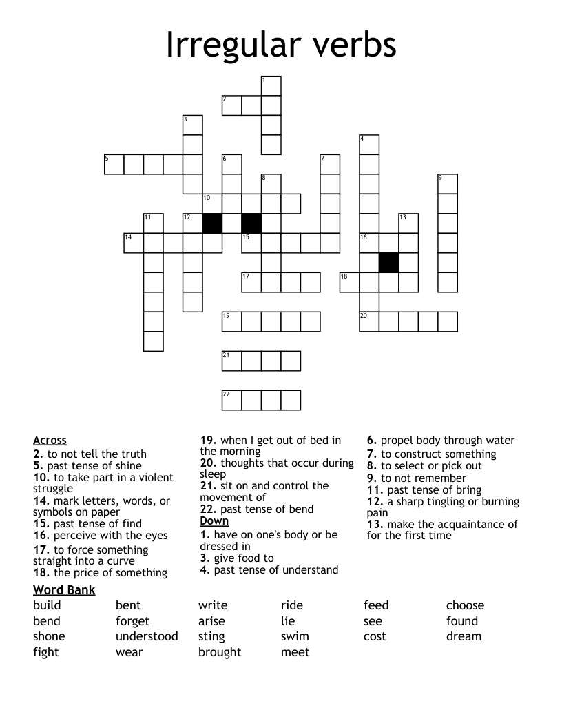 Irregular verbs Crossword