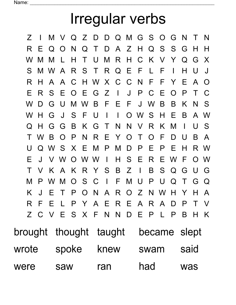 Irregular verbs Word Search