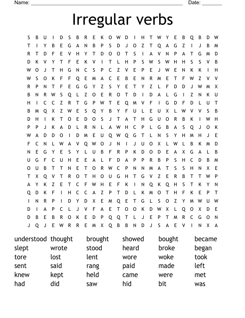 Irregular verbs Word Search