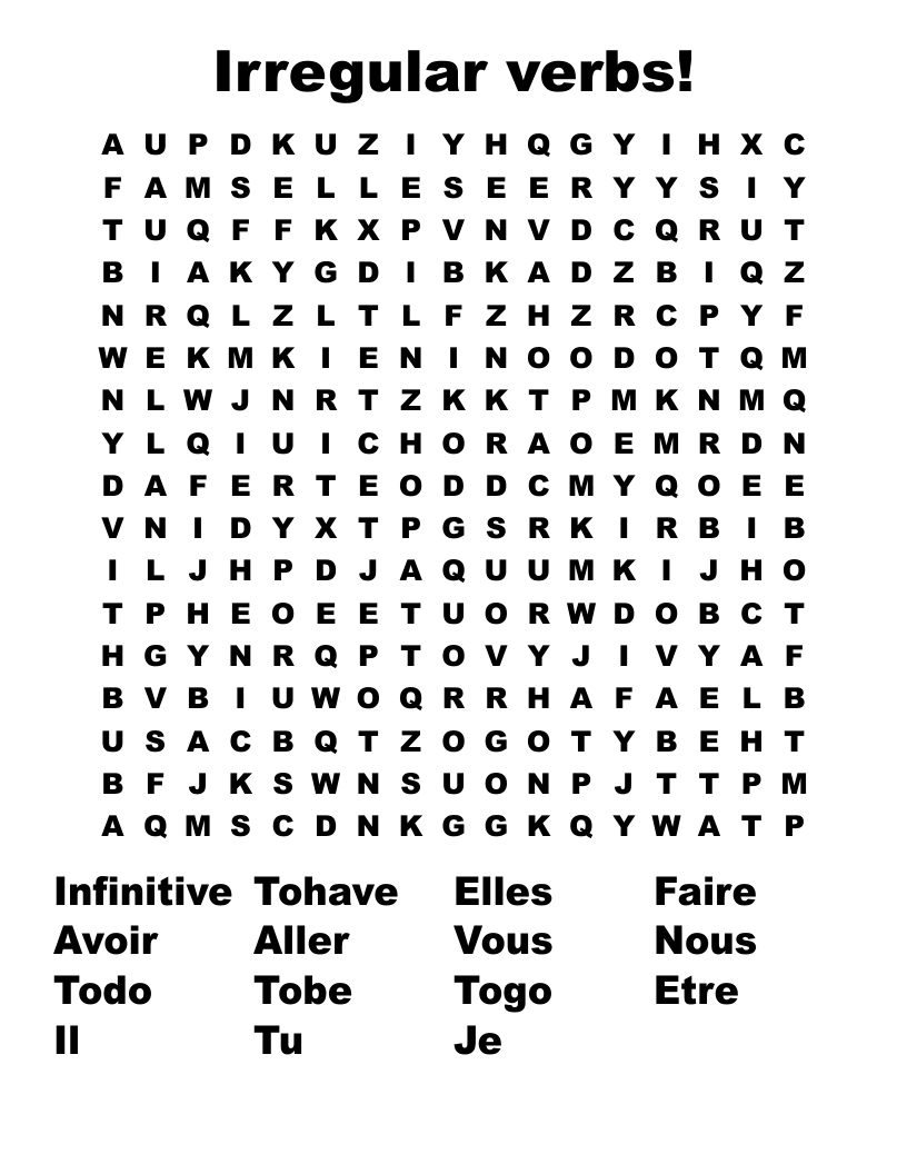 Irregular verbs! Word Search