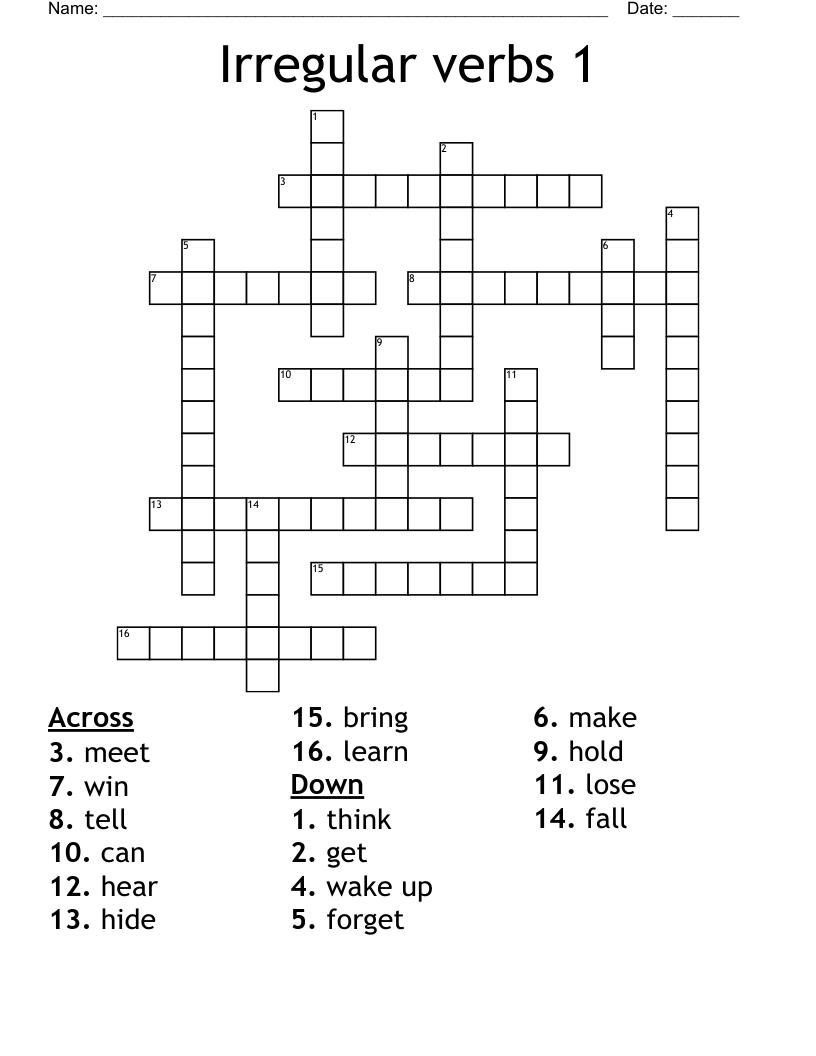 Irregular verbs 1 Crossword