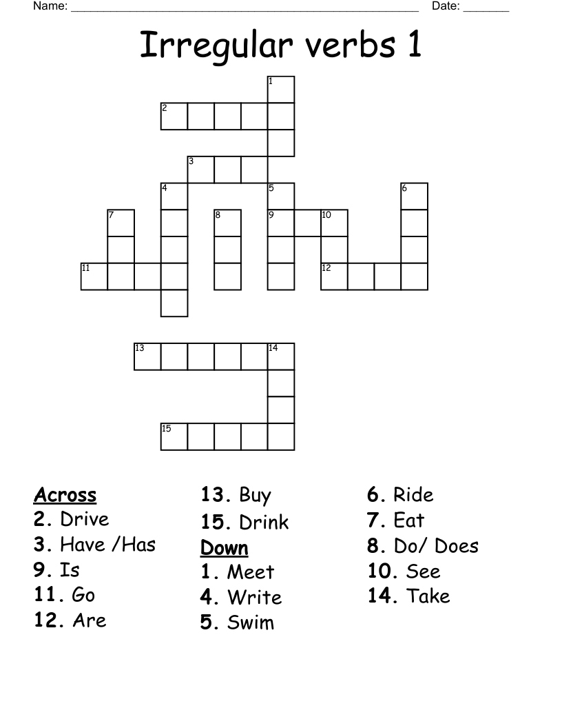 Irregular verbs 1 Crossword