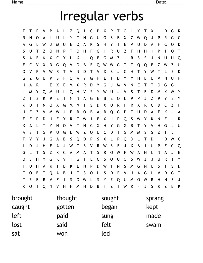 Irregular verbs Word Search