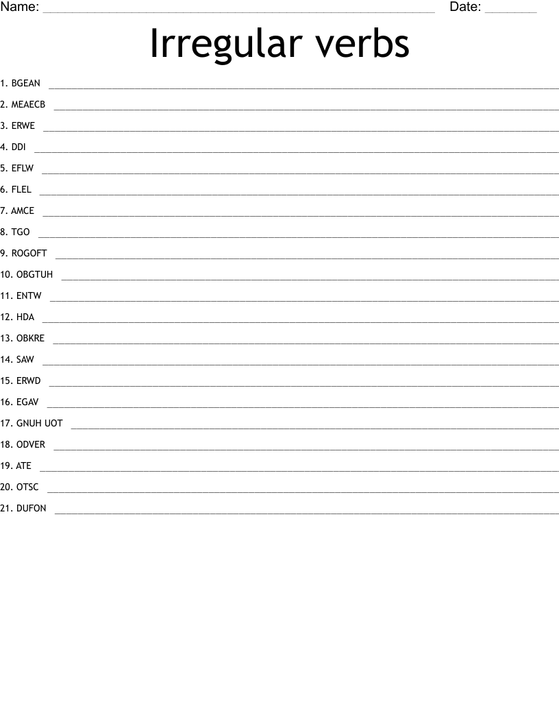 Irregular verbs Word Scramble