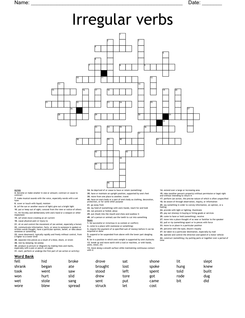 Irregular verbs Crossword