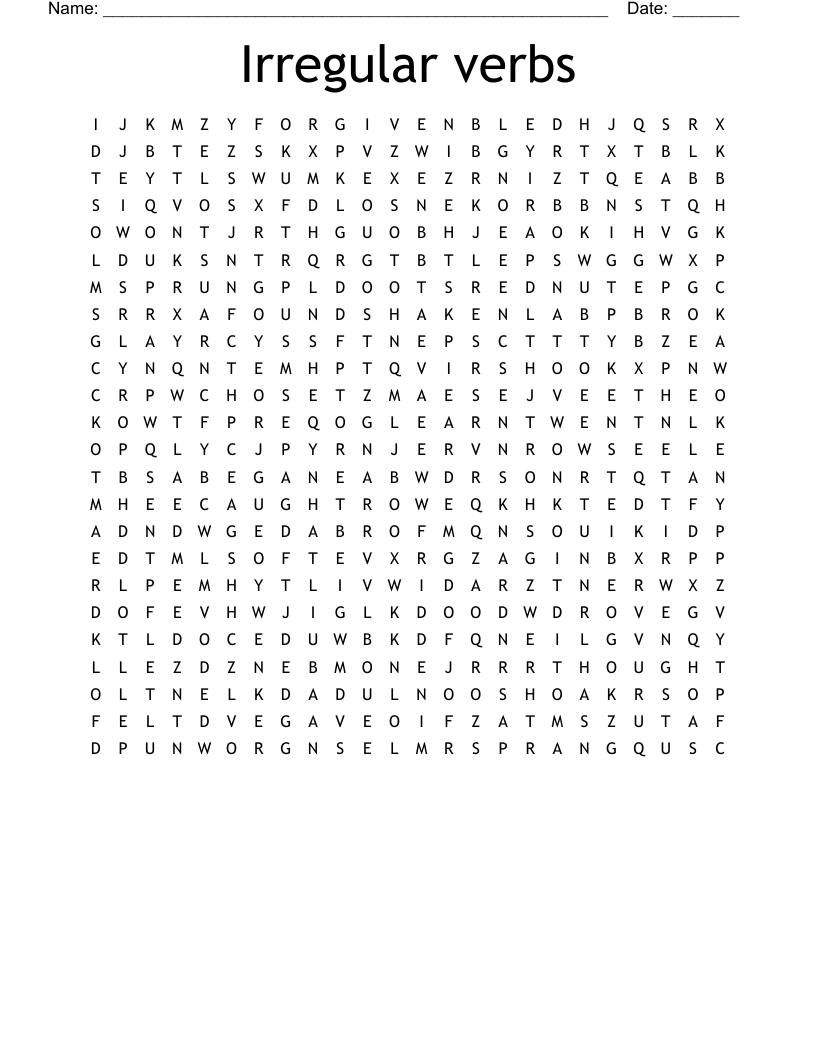 Irregular verbs Word Search