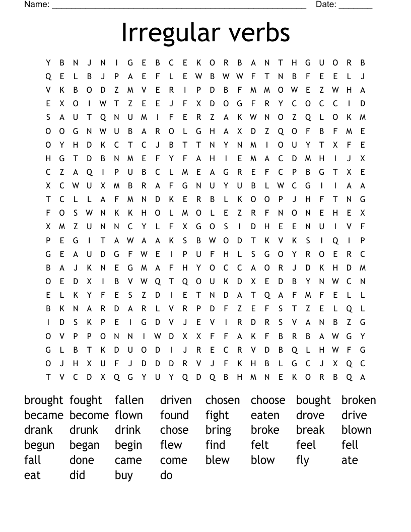 Irregular verbs Word Search