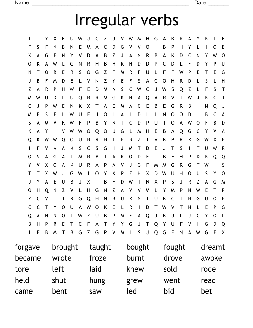 Irregular verbs Word Search