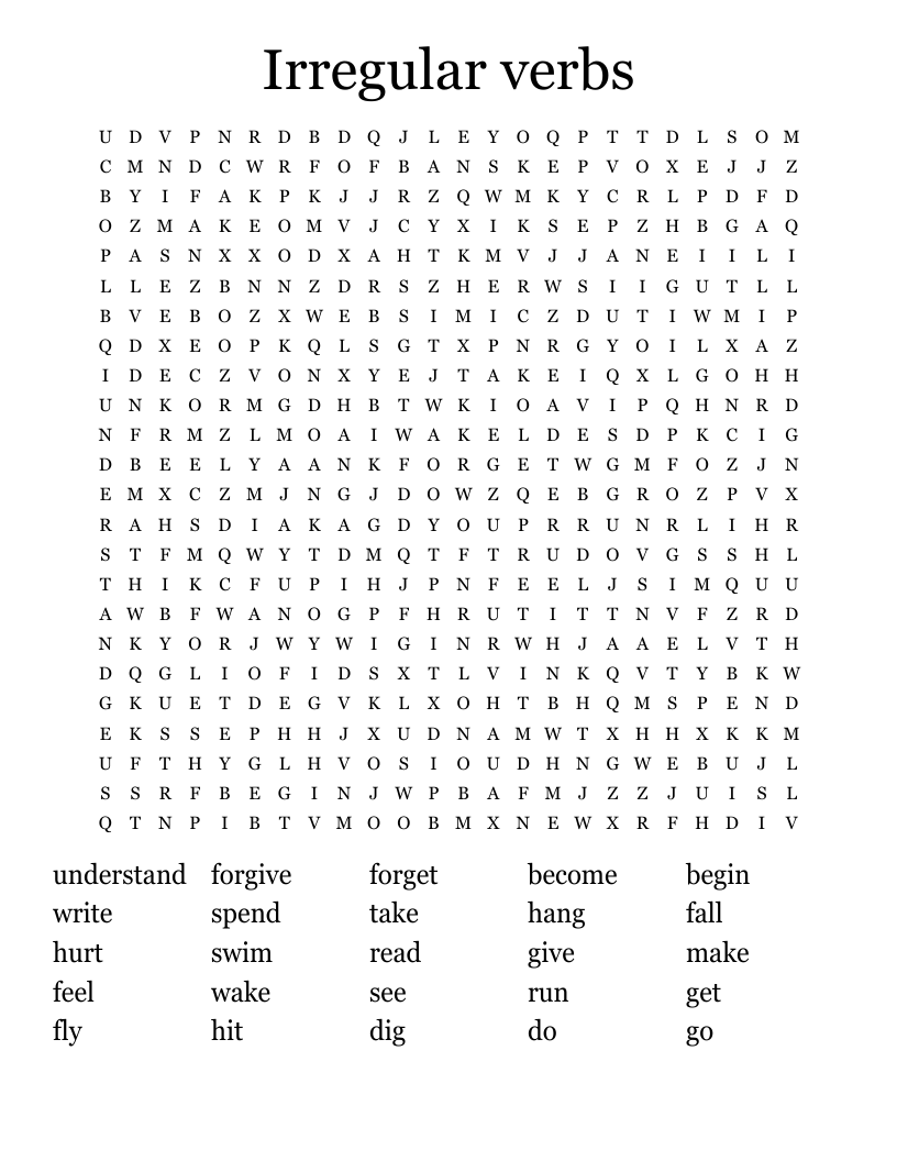 Irregular verbs Word Search