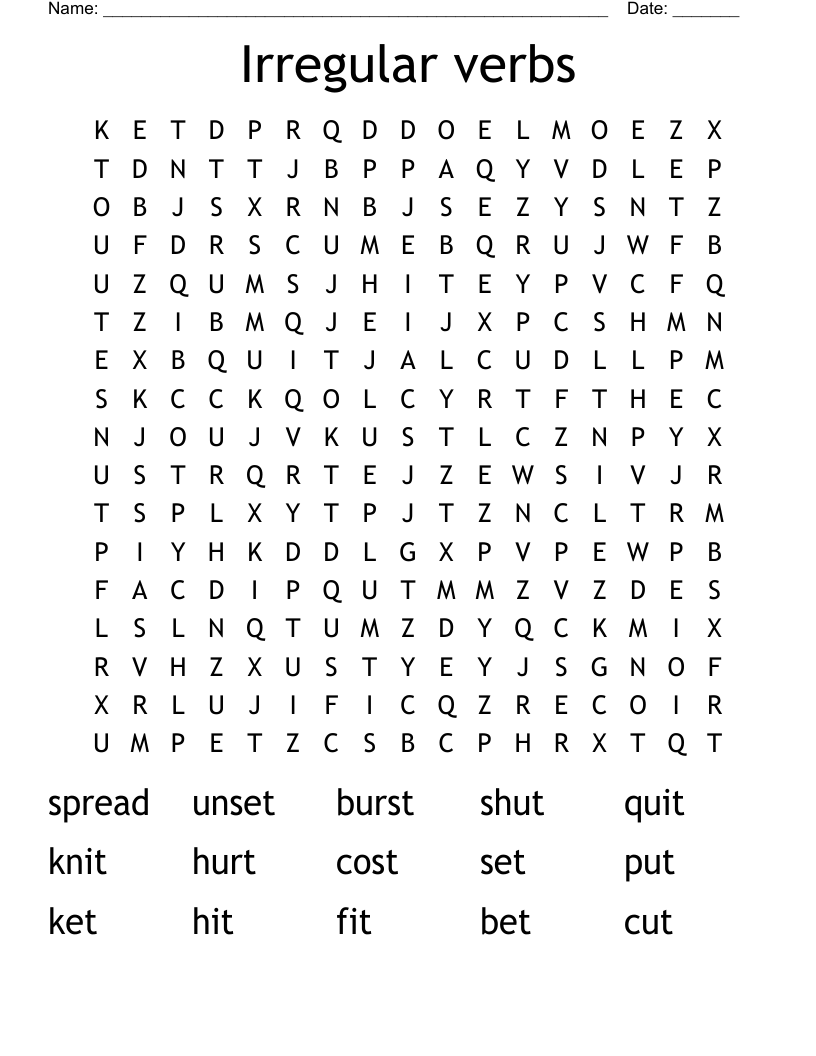Irregular verbs Word Search