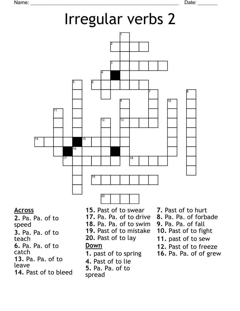 Irregular verbs 2 Crossword