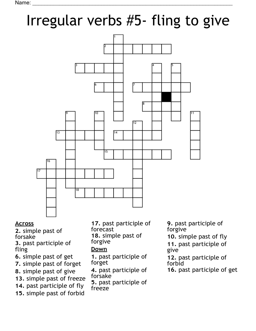 Irregular verbs #5- fling to give Crossword