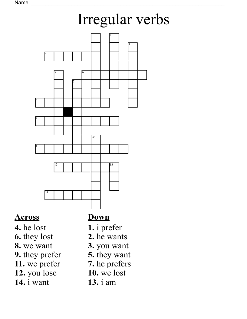 Irregular verbs Crossword