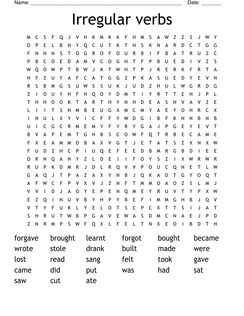 Irregular verbs Word Search