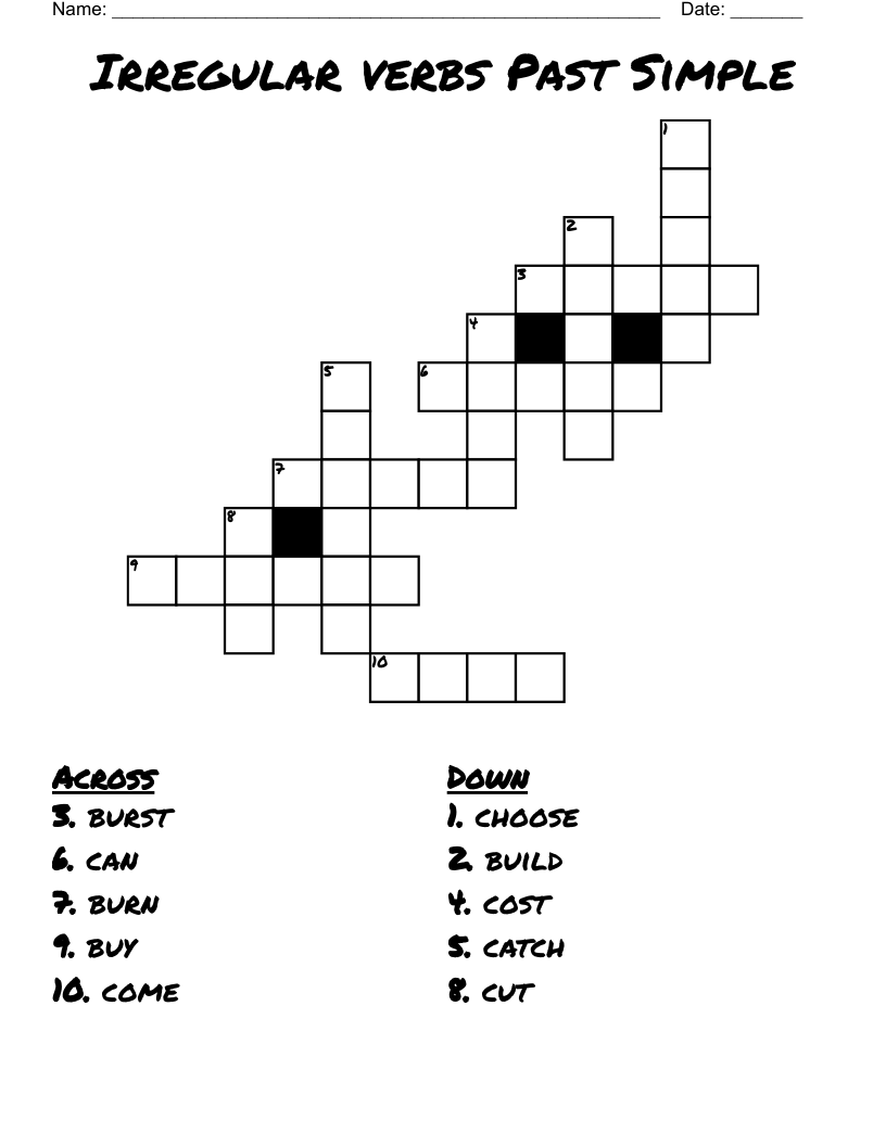 Irregular verbs Past Simple Crossword