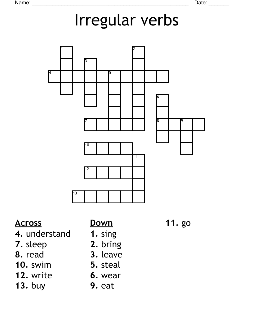 Irregular verbs  Crossword