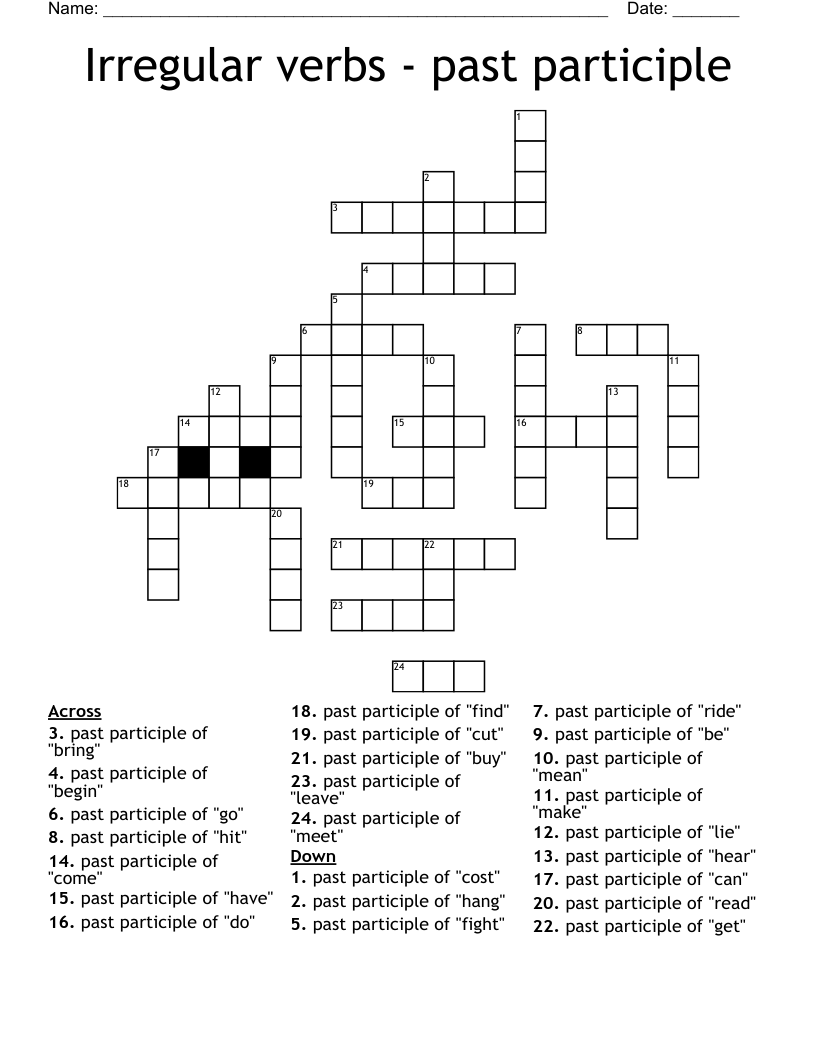 Irregular verbs - past participle Crossword
