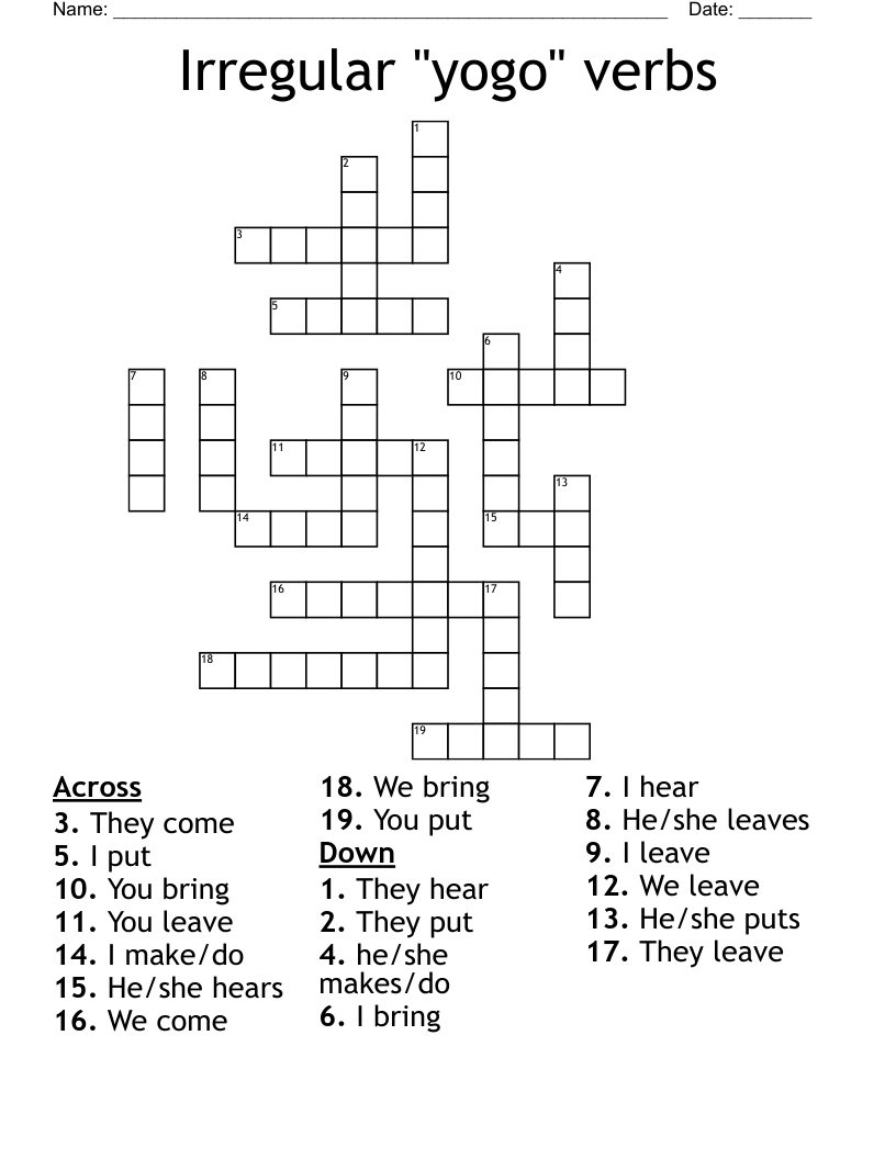 Irregular "yogo" verbs Crossword