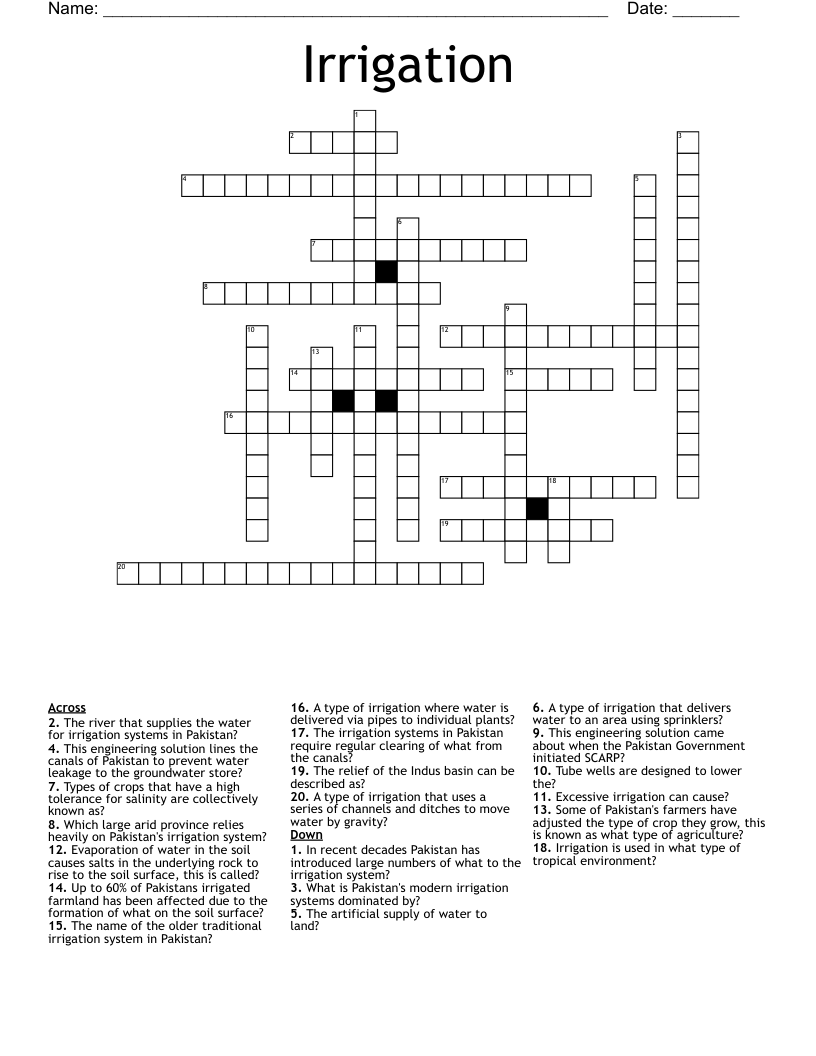 Irrigation Crossword
