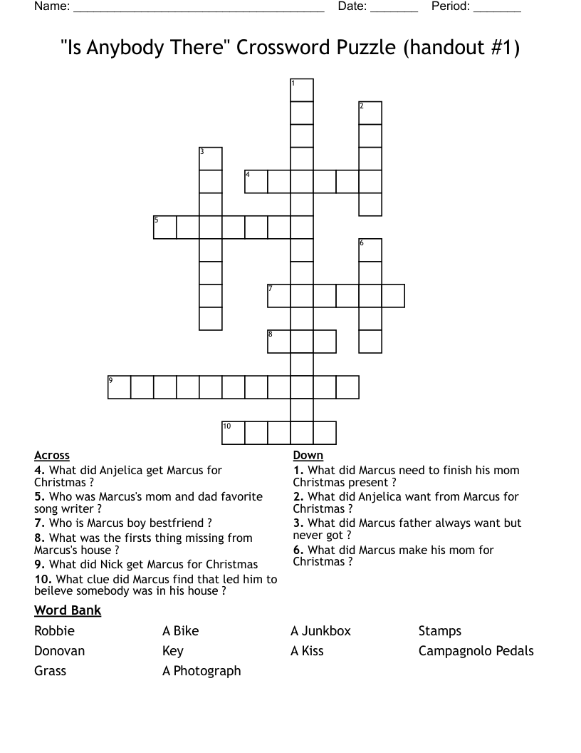 "Is Anybody There" Crossword Puzzle (handout #1)