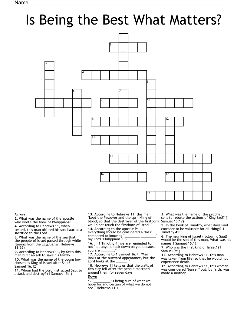 Is Being the Best What Matters? Crossword
