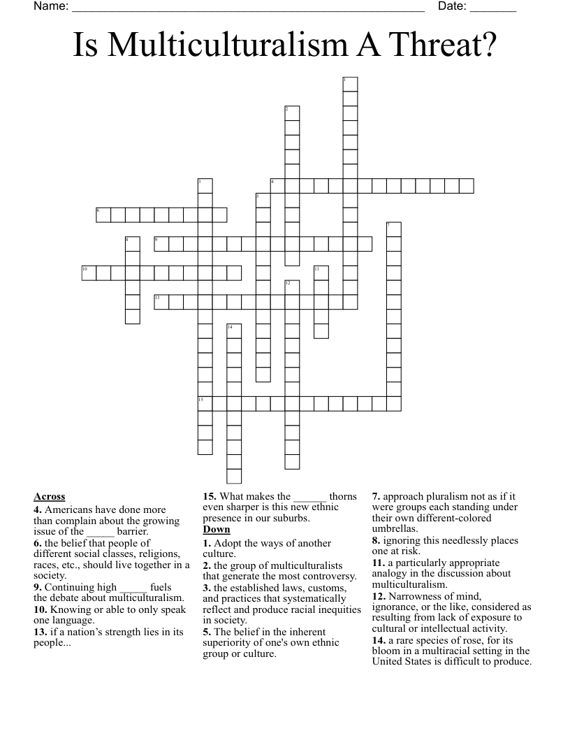 Is Multiculturalism A Threat? Crossword